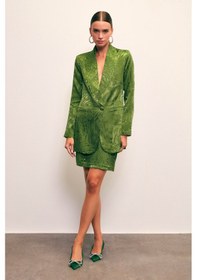 Resim Sateen Jakarlı Çan Etek - Yeşil 