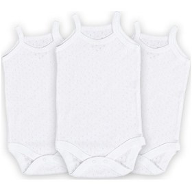 Resim Novibaby 3'lü 0-3 Ay Jakarlı İp Askılı Beyaz Bebek Atlet Body Zıbın Çıtçıtlı 100% Pamuk Beyaz 