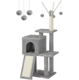 Resim AyrStore PCT143W01 kedi ağacı, tırmalama tahtalı, 3 çıkarılabilir ponpon çubuğu, 118 cm, a 