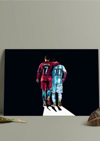 Resim Metal Baskı Parlak Duvar Tablosu - Ronaldo Messi 