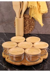 Resim Bambum Duo 300ml 7'li Dönen Servisli Bambu Silikonlu Kapaklı Hava Aldırmaz Cam Kahvaltılık 