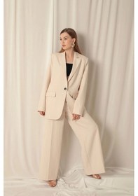 Resim Atlas Kumaş Palazzo Kadın Bej Pantolon Çok Renkli 