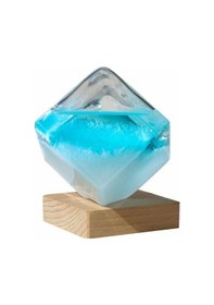 Resim Mufunye Hava Durumu Tahmin Şişesi - Mavi Küçük Su Küpü + Ahşap Taban 8x8x10.5cm - Cam Kristal Değişimi İle Hava Durumu Gösterici 