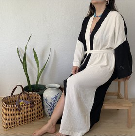 Resim Mutlu Gün Marketi Müslin Kaftan Kimono Uzun Siyah 
