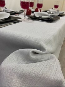 Resim Keten Görünümlü Dertsiz Simli Masa Örtüsü Gri 