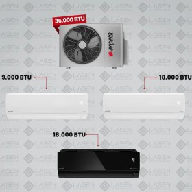 Resim Arçelik 1+3 Multi Sistem Klima / 36100 Md Pro Dış Ünite ( 9 Btu Beyaz + 18 Btu Beyaz + 18 Btu Siyah Iç Üniteler ) 