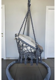 Resim Tek Kişilik Makrome El Örgüsü Salıncak Minderli Açık Gri Mis38016grim Açık Gri 