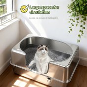 Resim Paslanmaz Çelik Kedi Tuvaleti - Yarı Kapalı, Kolay Temizlenir, Dayanıklı & Kalıntı Bırakmaz, Ekstra Büyük Açık Tasarım, Korozyon ve Yaşlanma Karşıtı, Isırmaya ve Tırmalama Dirençli, Sızdırmaz, Kedi Tuvaleti, Kediler İçin Tuvalet, Kedi Tuvaleti Kumu 