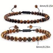 Resim 2 adet Ayarlanabilir Mini Taş Lapis Lazuli Kaplan Gözü Boncuklu Bileklik & Bangle Kadın Erkek İpler Örgülü Takı Çiftler için Bayram Hediyesi Baba 