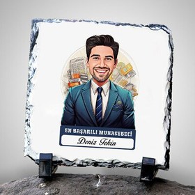 Resim Karikatürlü En İyi Erkek Muhasebeci Dekoratif Taş 