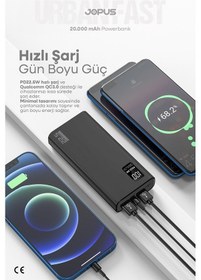 Resim Jopus 20000mah Powerbank Pd 22.5w Hızlı Şarj - Dijital Ekranlı - Taşınabilir Şarj Cihazı Siyah 