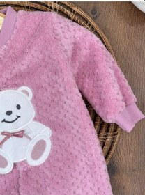 Resim 101 Dalmaçyalı Peluş Ayıcık Nakışlı Patikli Çıtçıtlı Kışlık Erkek Bebek Tulum Gül Kurusu 