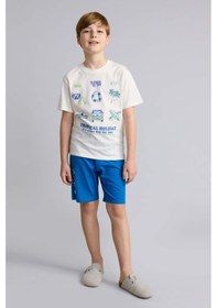 Resim Defacto Baskılı Kısa Kollu Üst Şort Alt 2li Pijama Takımı Erkek Çocuk H8197a826hser105 Ekru-er105 