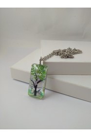 Resim BalıkHediyelik Yaşayan Canlı Kolye Ağaç Desenli Kurutulmuş Gelin Çiçeği- Yeşil Modeli 