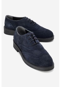 Resim Luvishoes Avra Lacivert Süet Hakiki Deri Kadın Oxford Ayakkabı Lacivert 