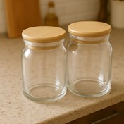 Resim 2'li Bambu Kapaklı Küçük Kavanoz 