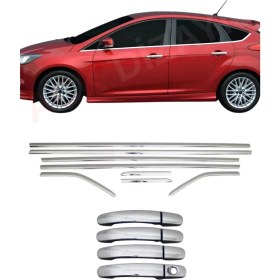Resim Ack Dizayn Ford Focus 3/3,5 2011-2018 Hatchback Araca Özel Krom Cam Çıtası + Krom Kapı Kol 2'li Set Paslanmaz 