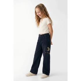 Resim Joy Kids Kız Çocuk Beli Lastikli Ay-Yıldız Temalı Ispanyol Paça Kot Pantolon (Siyah) (11-16YAŞ) 