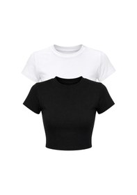 Resim Shade Kadın Kısa Kollu Bisiklet Yaka Crop T-shirt 60286904 - Siyah-beyaz Siyah - Beyaz 