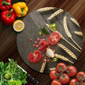 Resim Decovetro Cam Kesme Tahtası Yuvarlak Burçak Desenli 30X30 cm 