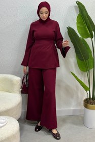 Resim Tesettür Diyarı Kadın Meva Model Krep Bağlamalı Pantolon Tesettür Takım 
