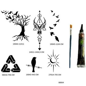 Resim Airbrush Tattoo Hayat Ağacı + Kuşlar Şablon + Hint Kınası Geçici Dövme Seti 6'lı 