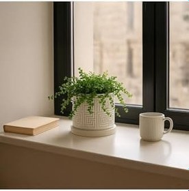 Resim Aztek Desenli Modern Saksı beyaz 