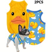 Resim 2 adet Sarı Ördek Banyo Zamanı Baskılı Yelek Köpekler ve Kediler için - Sivrisinek, Kayıp, İzole, Nefes Alabilen, İç/Dış Mekan Kullanımı İçin İdeal, Polyester, Sevimli Evcil Hayvan Kıyafetleri 