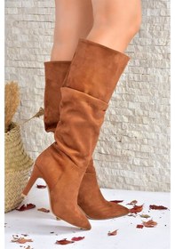Resim Fox Shoes Taba Süet Ince Topuklu Kadın Çizme L404868002 