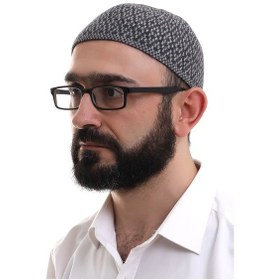 Resim Açık Gri Kışlık Orlon Namaz Takkesi Baklava Desenli Takke Gri 