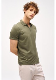 Resim Açık Yeşil Slim Fit Dar Kalıp Fermuarlı Polo Yaka Düz Kısa Kollu Tişört-16406 Yeşil 