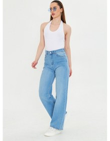 Resim Kutaf Buz Mavi Beş Cepli Palazzo Denim Pantolon Bebe Mavisi 