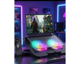 Resim Epilons Rgb Işıklı Laptop Soğutucu Stand Çift Fanlı Sessiz Çalışan Ayarlanabilir 