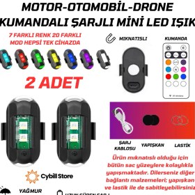 Resim Cybill Store Kumandalı Çakarlı Şarjlı 7 Renk ve 20 Modlu 2 Adet Mini LED Işık Drone Motorsiklet Araba Bisiklet Işığı 