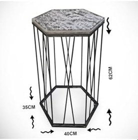 Resim Cetrus Yan Sehpa, Metal Servis Sehpası, Siyah Mermer 