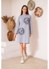 Resim Darlin Moda Açık Gri Düğme Detaylı Tunik DM60346 Gri 