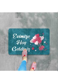 Resim Dijital Baskılı Kapı Önü Paspas Hoşgeldiniz Yazılı Çiçek Desenıç Ve Dış Kapı Paspası Yıkanabilir Bej 