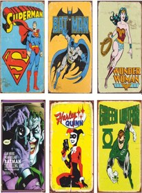 Resim Batman Superman Süper Kahramanlar 6lı Retro Ahşap Poster Seti 
