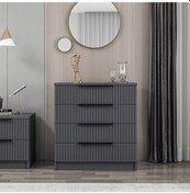 Resim Kale Plus Şifonyer 4 Çekmece Antrasit Mebran Çizgili 