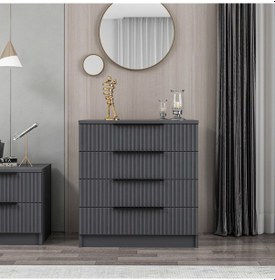 Resim Kale Plus Şifonyer 4 Çekmece Antrasit Mebran Çizgili 