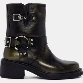 Resim Rock Kadın Altın Metalik Toka Detaylı Deri Bot Altın 