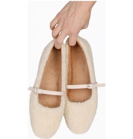 Resim Kadın Şık Peluş Ev Ayakkabısı Babet Panduf - Krem 