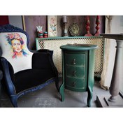 Resim Moza Sanat 3 Çekmeceli Vintage Yeşil Eskitme Komodin 