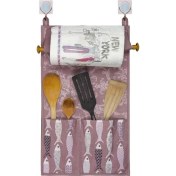 Resim Çok Amaçlı Ahşap Kulplu Mutfak Peçete Askılığı ve Kaşıklık 