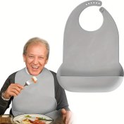 Resim 1 Adet Büyük/Çok Büyük Yetişkin Silikon Önlük Yaşlılar İçin - 3D Ergonomik Tasarım, Çıtçıtlı Kapatma, Dökülmez Yeniden Kullanılabilir Yemek Koruma & Bağımsızlık için Gıda Önlüğü, Yaşlı Bakım Aksesuarı, Kolay Temizlenebilir Malzeme 