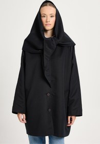Resim minaaise Kadın Siyah Oversize Seyyar Yakalı Astarlı Tasarım trençkot 30009 