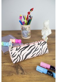 Resim Kalem Kutusu Pastel Renk Zebra Pembe-siyah Vegan Deri Kalemlik V 