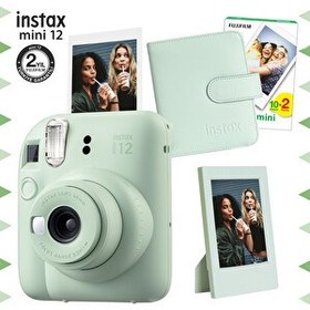 Resim Fujifilm Instax Mini 12 Yeşil Fotoğraf Makinesi 20'li Film Çerçeve ve Kare Albüm Seti 