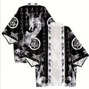 Resim Erkek Hafif Japon Kimono Kardigan - Geleneksel Ejderha Tasarımı, 3/4 Kollu, Ön Açılı, Bol Kesim, Polyester - Bahar, Yaz ve Sonbahar için Mükemmel - Şık Açık Ön Kapak ile Dokuma Detayı, Çin Bedeni, Lütfen Boyut Kılavuzunu Dikkatlice Kontrol Edin 