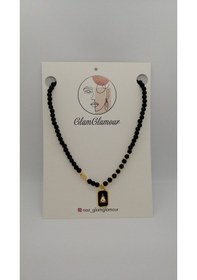 Resim Glamglamour Siyah Oniks Doğal Taşlı Göz Uçlu Kadın Kolye Siyah 